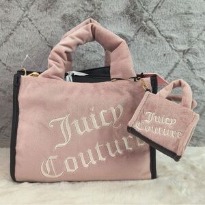Juicy Couture Dusty Blush Velour Tote Bag/Crossbody w/Mini Tote Bag Purse Charm